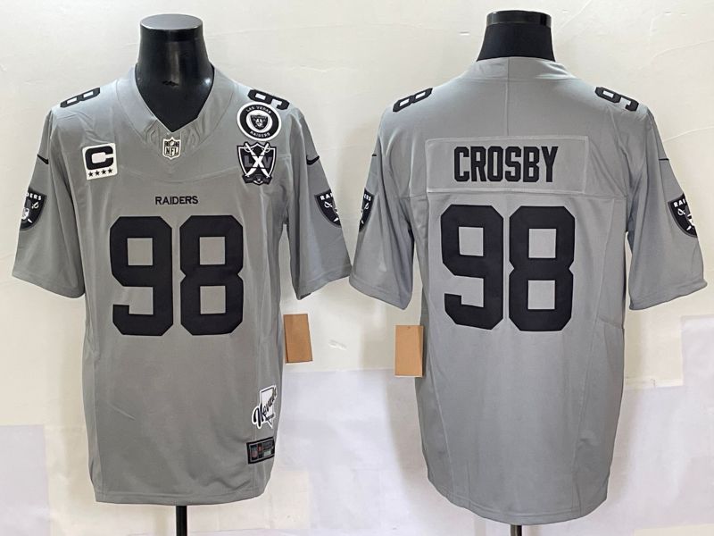 Men 2025 Oakland Raiders #98 Crosby Grey Throwback Three generations Nike Limited NFL Jersey style 3->oakland raiders->NFL Jersey